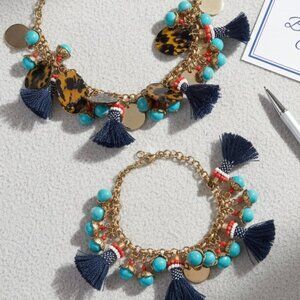 J. Crew Bracelet Beautiful Chaos Gold, Turquoise, Red (No Necklace)